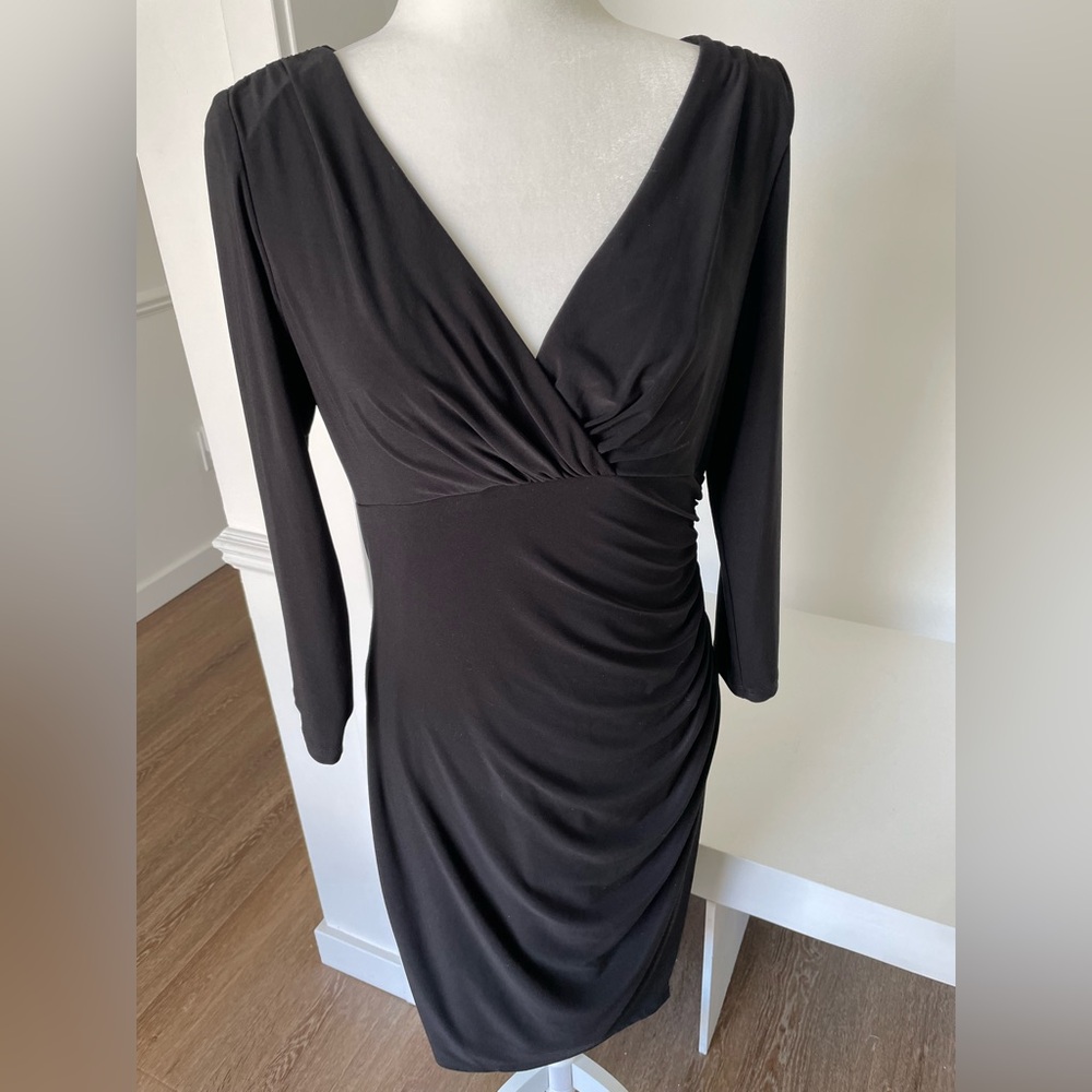 Lauren Ralph Lauren Black Long Sleeve V-neck Dress Size 10